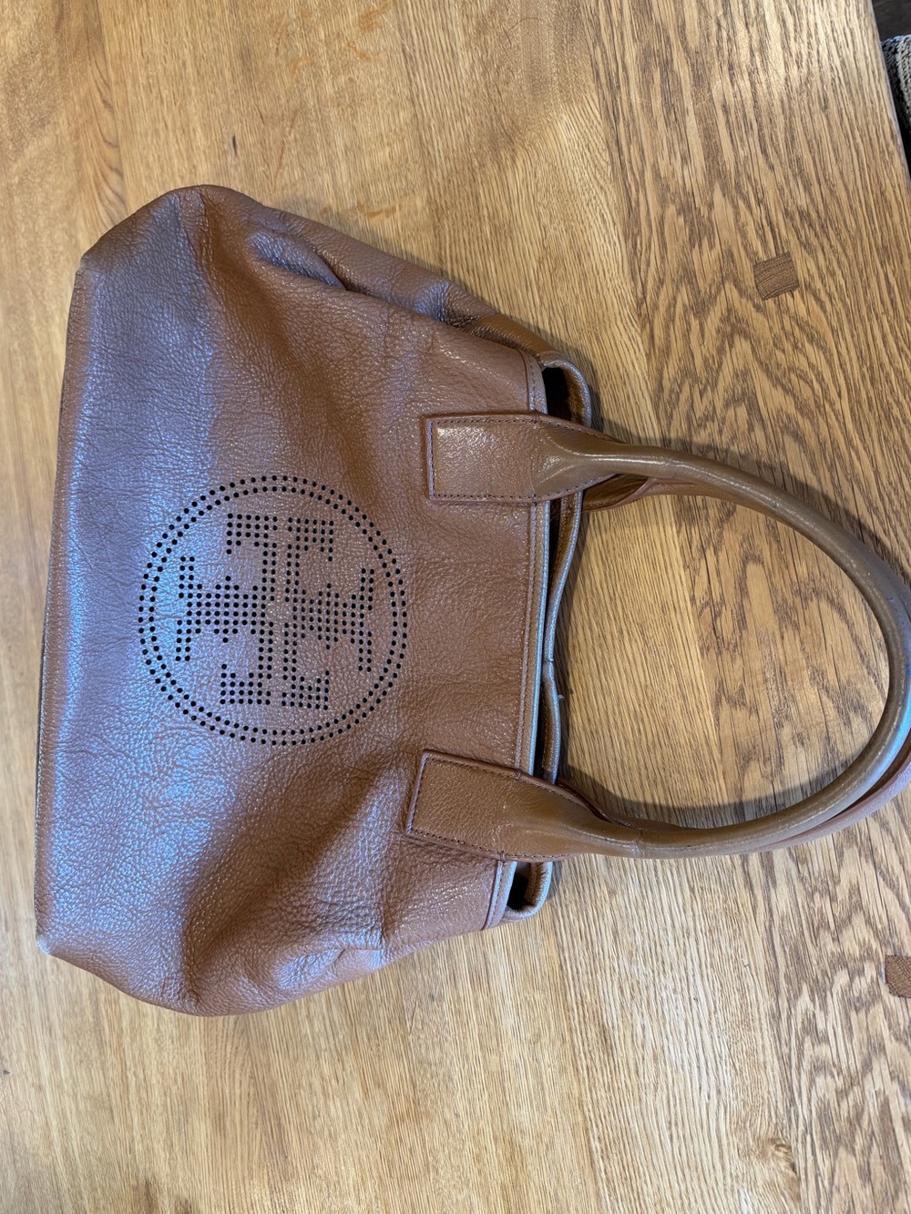 Tory Burch Brown Perforated Logo Leather Satchel - Picture 6 of 10